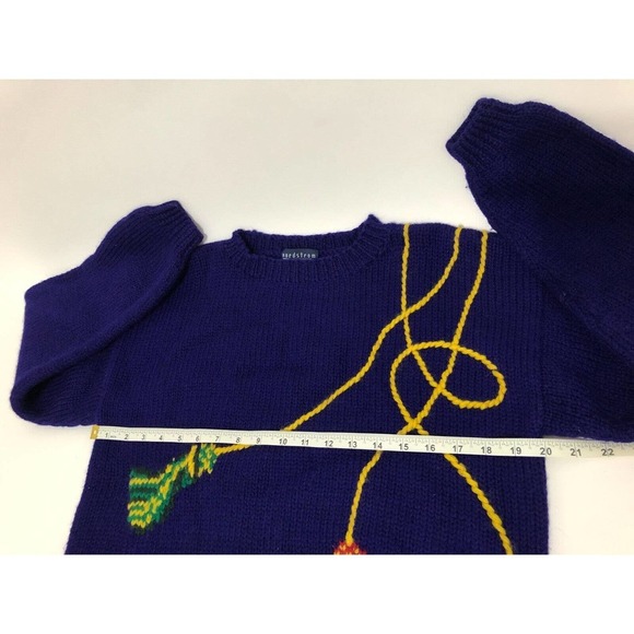 Nordstrom Individualist Sportswear Blue Wool Knit Sweater Tassel Vintage 80s M - Picture 9 of 12